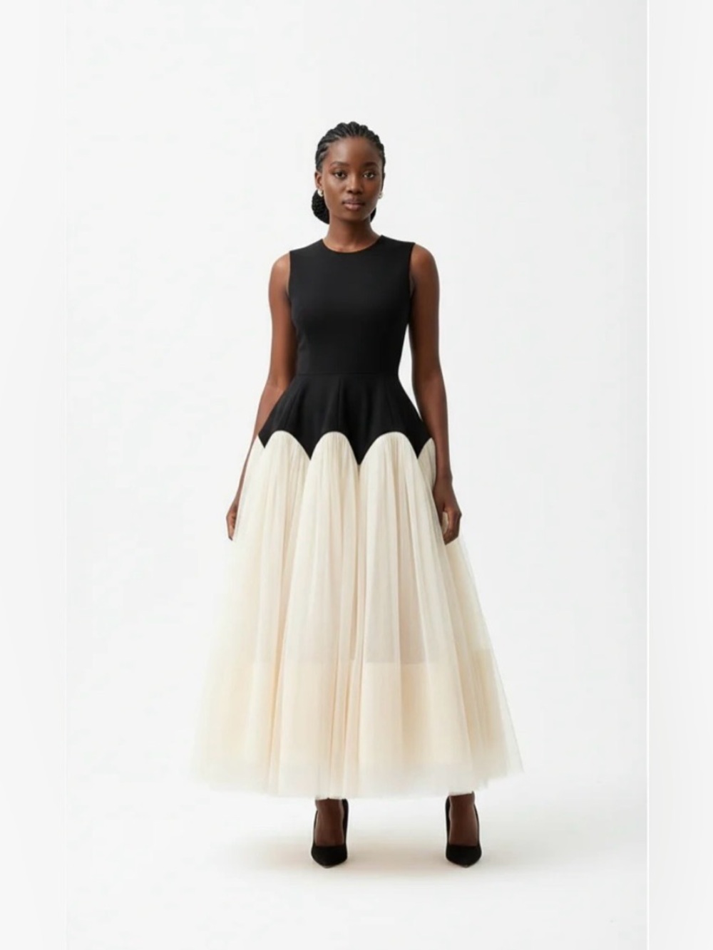 Commense Black & Cream Tulle Maxi Dress